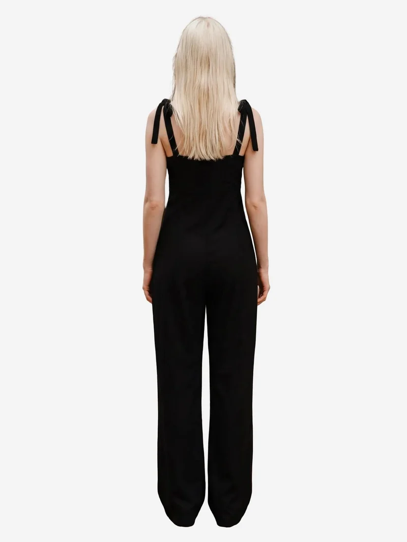 MY FASHION Black MY FASHION Sweetheart Neck Linen Blend Jumpsuit for Women | Best Price UAE